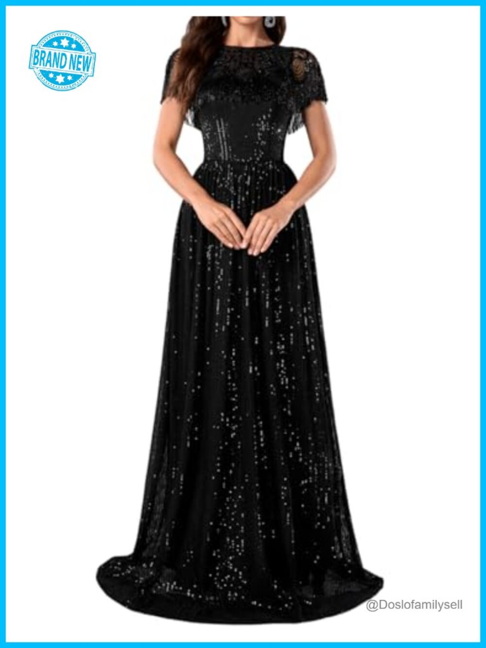 Sequin Evening Gown Sleeveless Round Neck Formal Prom Maxi Dress
